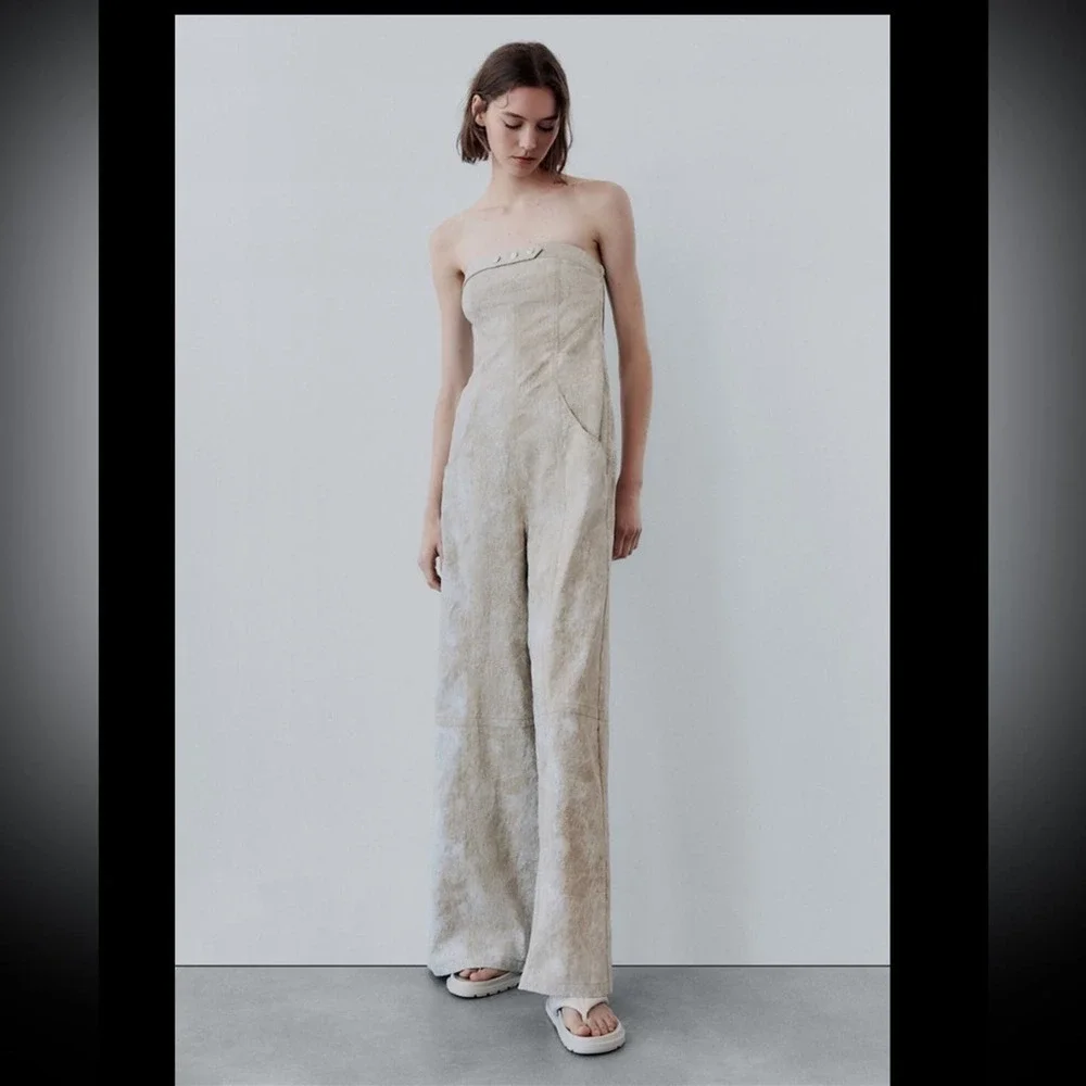 ZARA PRINTED LINEN BLEND JUMPSUIT - SIZE S - BRAND NEW WITH TAG